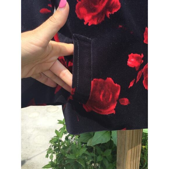 Talbots Womens Velvet Blazer Sz 12p 12 Jacket Black Red Rose Whimsygoth Romantic - Picture 6 of 9